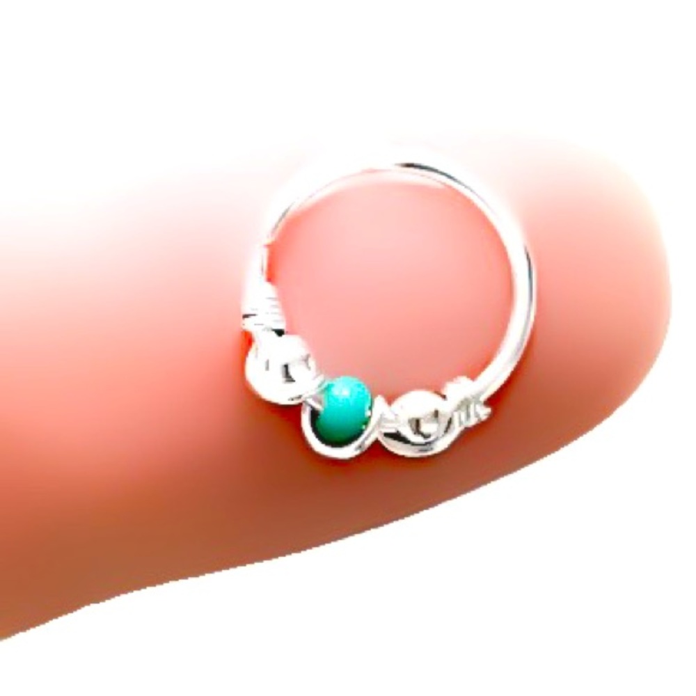 3 x Turquoise Beaded & Wire Wrapped Nose Ring Cartilage Helix Rook Hoop Earring